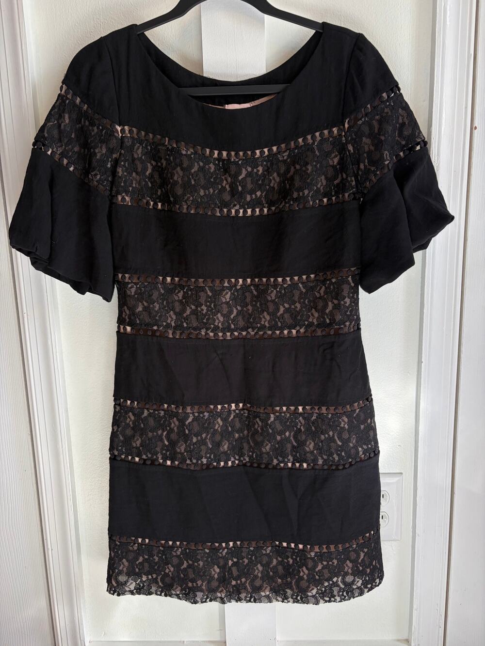 Tracy Reese Black Lace Flutter Sleeve Dress